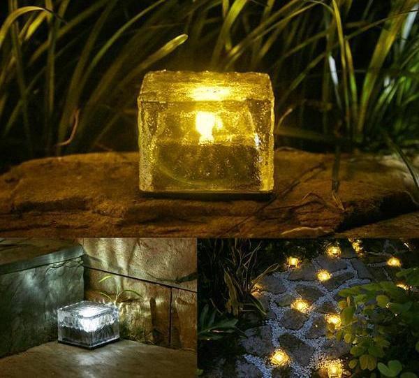 SOLAR-POWERED GLASS BRICK PATH LIGHT