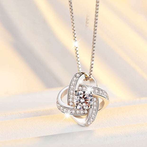 925 Sterling Silver Zircon Clover Flower Necklace