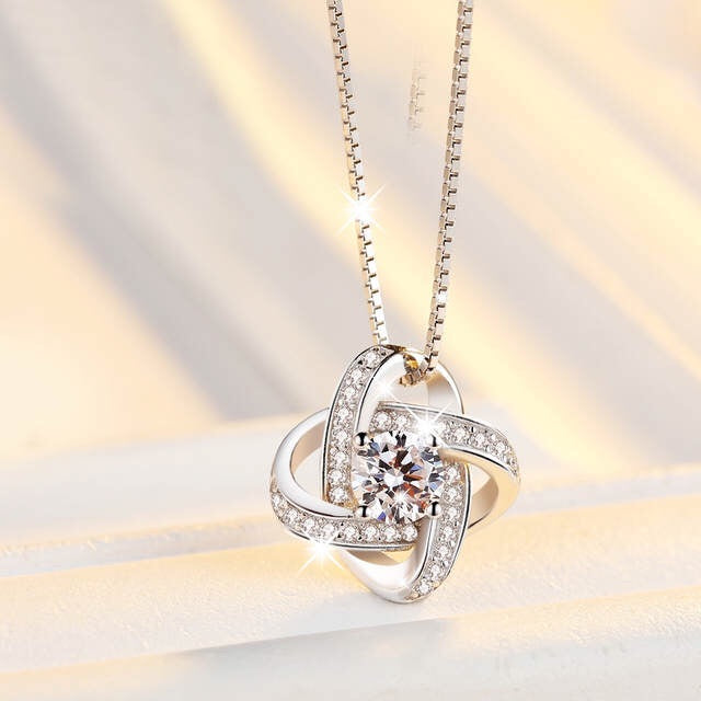 925 Sterling Silver Zircon Clover Flower Necklace