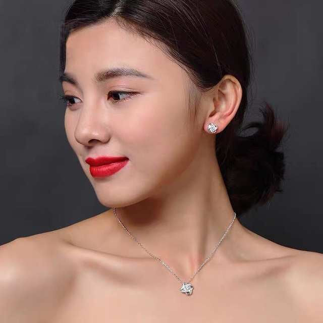 925 Sterling Silver Zircon Clover Flower Necklace